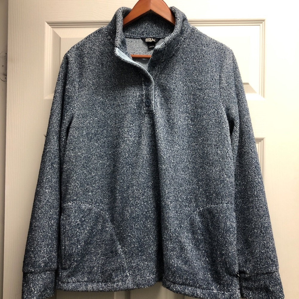 Eddie Bauer Large Women’s Blue Heather Quarter-Snap Sweater